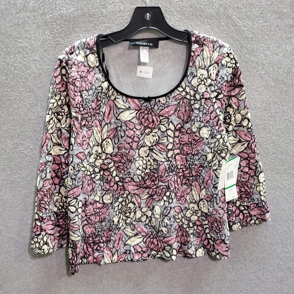 Jones New York Women Top Large Purple‎ T-Shirt Lace Sequins Scoop Neck Tee NWT